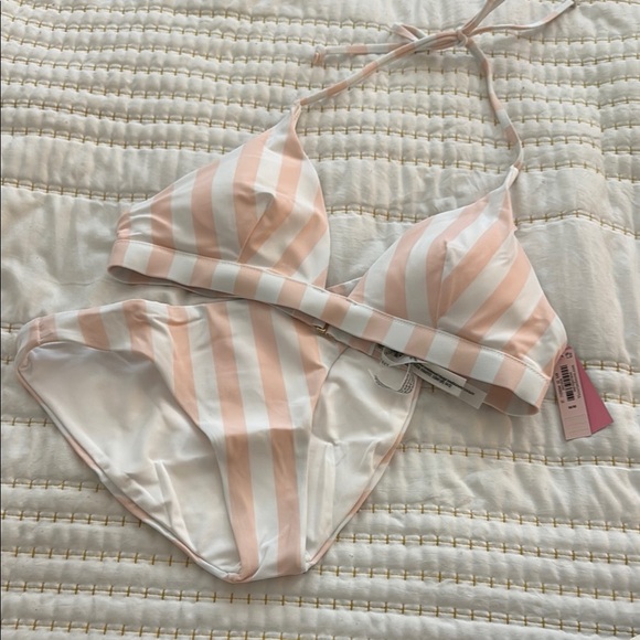 Victoria's Secret Other - VICTORIA’S SECRET PINK Striped Bikini Set in Peach and White - new S/M